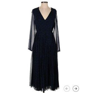 Blue Black V-neck Long sleeve adjustable waist Pleated Modest Beautiful dress